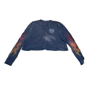 M1-125 FUTURE STATE Urban Outfitters Women's Crop Top Henley Flames Grey Small